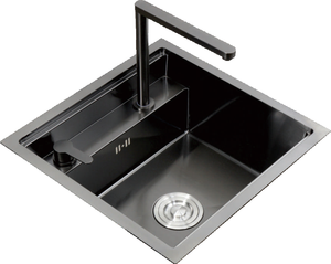 Évier de cuisine en acier inoxydable SUS304 brossé satiné 750x450mm, cuve unique, avec robinet à panneau plat intégré - Product Image 6