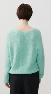 YT Turquoise Round Neck Seahorse Hair Knitted Top Women's Warm Knitted Sweater