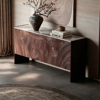 Buffet d'entrée haut de gamme en bois de luxe italien avec plateau en marbre, sculpté artistiquement, style vintage