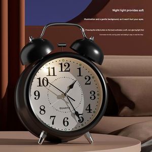 Retro Twin Bell Metal <b>Desk</b> Alarm Clock Quartz Movement Silent Night Light Battery Operated Snooze Function Home Office <b>Mini</b> - Product Image 5