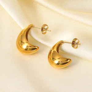 Minimalist 18k Gold Plated Hollow Out Stud Earrings Hypoallergenic Stainless Steel CC Earrings Jewelry Women