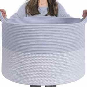90L Extra <b>Large</b> Woven Cotton Rope Blanket <b>Basket</b> with Handles Laundry Hamper <b>Storage</b> Bin for Pillows Comforters - Product Image 1