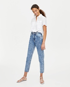 Basic mom Jeans snowflake denim capris high waist women jeans - Product Image 2