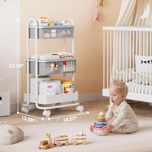 <span class=keywords><strong>Carrito</strong></span> de Almacenamiento Metálico con Ruedas <span class=keywords><strong>para</strong></span> Bebés, 3 Niveles, Contenedores de Tela Oxford Sostenible, <span class=keywords><strong>Organizador</strong></span> Portátil <span class=keywords><strong>para</strong></span> Pañales de Recién Nacidos - Product Image 3