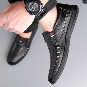 Men Genuine Leather Breathable <b>Slip</b> On Casual Sandals Closed Toe Rubber Outsole Summer Shoes - Product Image 4