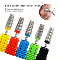 Fraise à ongles 5-en-1 en carbure de tungstène à rainure droite pour l'élimination des cuticules et le polissage des ongles