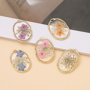 Alloy <b>Dried</b> Flower Pendant Charms Oval Bezel Setting For DIY Necklace Earring Making Accessories Wholesale - Product Image 3