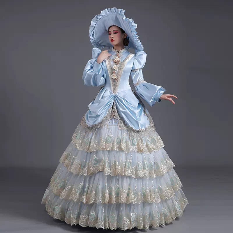 KEMAO Abito Donna Vittoriano Rococò Con Allacciature - Stampa Floreale, Cotone, Per Matrimoni E Cosplay - 6