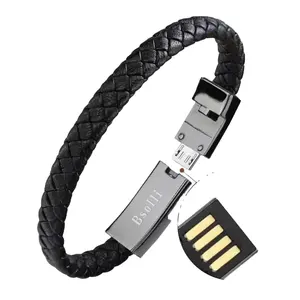 Micro Type C 8 Pin Pols Opladen Usb Korte Kabel Lederen Armband Data Lijn