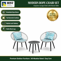 Acapulco Stuhl Outdoor Bistro-Set 3-teilig PE-Seil Geflochten 2 Stühle Marmor-Tischplatte Beistelltisch Schwarze Metallbeine