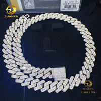 Feu bijoux rappeur élégant GRA certificat 925 argent massif 14mm deux rangées pierre glacé Hip Hop FL Moissanite chaîne à maillons cubains