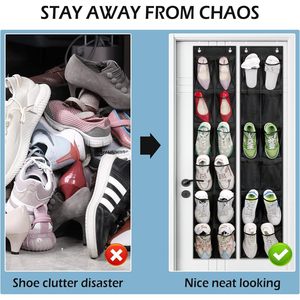 Over The Door Shoe Organizer 12 Mesh Pockets Hanging Narrow Closet Door Black - Product Image 6
