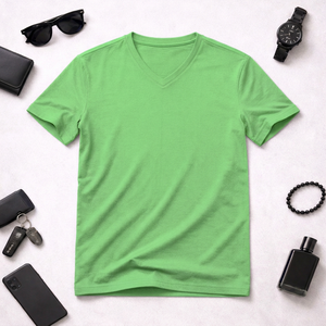 Camiseta Formal de Cuello Redondo para Hombre, Manga Corta, Verde Sólido, 100% Algodón Tejido, Corte Regular, Logotipo Frontal - Product Image 2