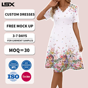 Vestido Casual Midi Personalizado para Mujer, <span class=keywords><strong>de</strong></span> Algodón Elástico, Cuello en V, Bordado Floral, Corte en A, con Tirantes y Ribete - Product Image 1