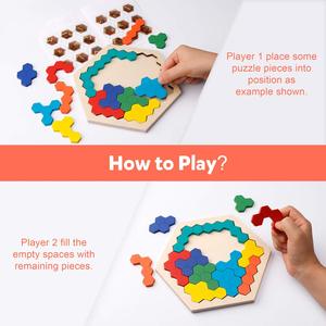 Geometry Logic IQ Game STEM Montessori Shape Block Tangram Brain Teaser Toy Hexagon Puzzle per bambini adulti - Product Image 3