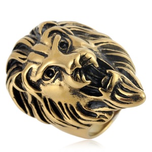 yunnique Lion Head <b>Ring</b> Gold And Steel Two Tone Men's Punk Style Animal Jewelry Gift - Product Image 1