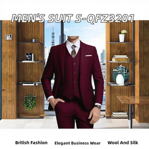 YIHONG Men 2-Piece Business Suits Elegant Solid Slim Fit V-neck Single-Breasted Breathable Beaded Button Fly Party Blazer <b>Pants</b> - Product Image 2