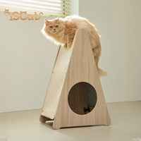 Nouvelle Conception Personnalisée 2025 – Maison pour Chat Moderne de Luxe Classique en Bois Écologique, 2 Niveaux, Apaisante, en Peluche Crème de Noël