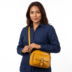 Vintage Fashion Mini Crossbody Bag Genuine Leather <b>Yellow</b> Buckle Closure All Seasons Women's Compact Shoulder Handbag - Product Image 4