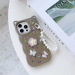 Coque de téléphone BAILI tendance avec oreilles de chat, paillettes et bord ondulé, bracelet pendentif pour iPhone/<span class=keywords><strong>OPPO</strong></span>/VIVO/Redmi/Infinix - Product Image 6