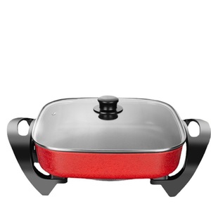 Electric Hot Pot Square Non Stick 1.9kg <b>PTFE</b> Coating Multifunctional Household Cooking Pot With Glass Lid - Product Image 1