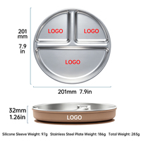 Assiette d'alimentation pour bébé en acier inoxydable 304 de qualité alimentaire, non toxique, enveloppée de silicone, à 3 compartiments, avec base à ventouse puissante