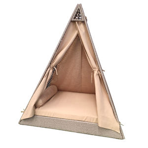 Muebles de Exterior Plegables y Portátiles Modernos, Cama de Playa con Dosel Triangular, Ratán, Hierro, para Parque, Patio, Villa, Estilo Playero - Product Image 1
