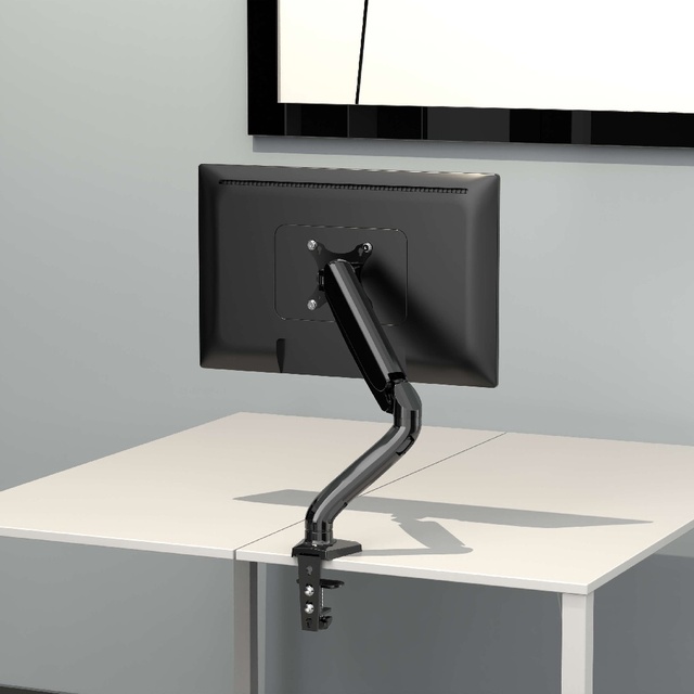 Adjustable Gas Spring Monitor Arm, VESA Mount with C Clamp, Grommet Mounting Base