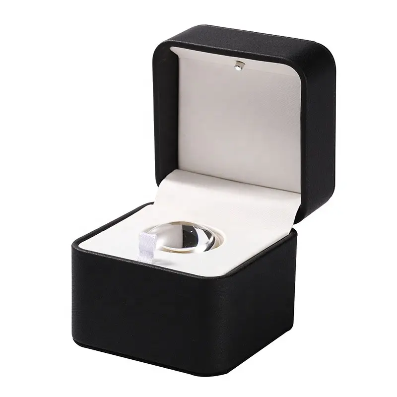 Luxuoso anel quadrado de couro, lupa de couro personalizado, inserido, lâmpada led, exibição de joias, caixa