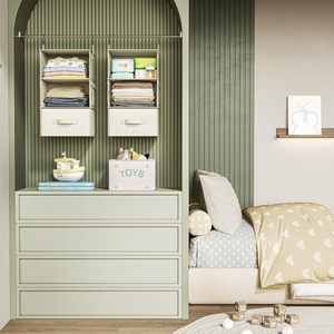 3-<b>Shelf</b> Hanging Closet Organizer 33x15x85cm With 2 Drawers For Wardrobe Clothing Storage - Product Image 2