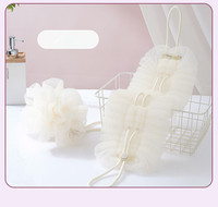 Luffa de bain 2 en 1, sangle de douche, luffa exfoliante pour le dos, boule de douche longue et extensible avec poignée en corde et ventouse en silicone