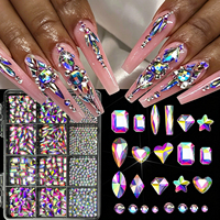 Lot de 12 grilles de strass AB pour nail art, cristaux de verre multi-formes, pierres précieuses à dos plat, diamants brillants mélangés pour la décoration DIY des ongles