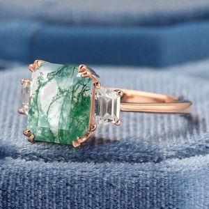 Bague de fiançailles vintage pour femme en argent 925, agate verte mousse, tendance avec brindilles et feuilles, plaqué rhodium pour mariages et fêtes - Product Image 4