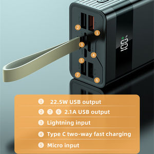 Chargeur portable à grande capacité 40000 mAh avec charge rapide réelle 22,5 W PD QC3.0, 5 sorties, 3 entrées, LED - Product Image 2