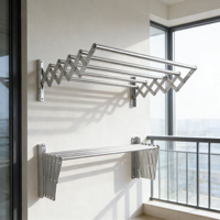 Séchoir à linge mural pliable et extensible en aluminium de 120 cm à 5 barres, grande taille, gain de place, pour salle de bain moderne