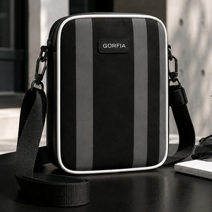 Borsa a Tracolla <span class=keywords><strong>Mini</strong></span> GORFIA in Nylon a Righe per Uomo, Borsa Compatta Semi-Rigida con Finiture in PU, 5 Colori, OEM ODM Logo Personalizzato - Product Image 1
