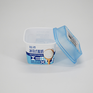 In mold labeling microwavable plastic container PP material square plastic desert cup with lid for yogurt/ ice cream