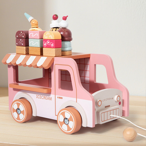 Camion <span class=keywords><strong>de</strong></span> glaces en bois écologique pour enfants, jouets Montessori <span class=keywords><strong>de</strong></span> tri et d'empilage, friandises pour tout-petits, jeu d'imitation préscolaire mini - Product Image 5