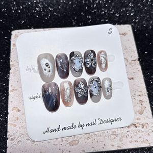Nouveau produit lancé, <span class=keywords><strong>ongles</strong></span> à presser décoratifs en argent gravé irrégulièrement effet œil de chat, faits à la main, pour une tenue longue durée - Product Image 1