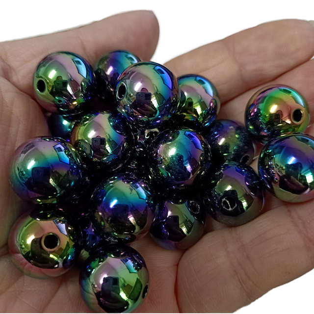 200pcs Hot Selling 16mm Acrylic Lucite Plastic Mixed Non-scratch UV Colorful Shell Straight Hole Round Beads Jewelry Making