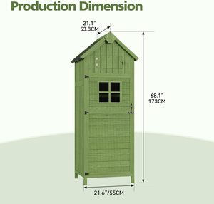 Abri de jardin en bois avec 2 étagères, trappe de toit, fenêtre et porte, 76x54.2x173cm, vert - Product Image 6