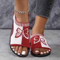 Sandales plates brodées en maille tricotée grande taille antidérapantes pour l'extérieur K810, nouvelles chaussures pour femmes à bout ouvert