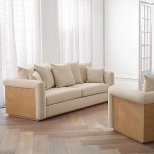 Divani Minimalisti in Tessuto <span class=keywords><strong>Ecru</strong></span> e Impiallacciatura di Quercia Naturale, Sedie Moderne di Lusso, <span class=keywords><strong>Divano</strong></span> per Soggiorno - Product Image 6