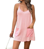 Combinaison courte décontractée pour femme, tricotée à rayures, sans manches, col en V, short intégré, poches latérales, tissu Spandex/Polyester, OEM