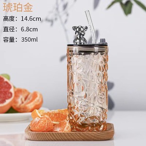 Round Heat Resistant Coffee Glass Cup With Lid and Straw Transparent Milk <b>Tea</b> Juice Cup Coffee <b>Mug</b> for Home Bar Drinkware - Product Image 5
