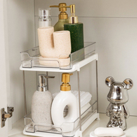 Organisateur et rangement sous évier transparent à 2 niveaux, rangement coulissant multifonctionnel pour salle de bain, cuisine, comptoir de vanité