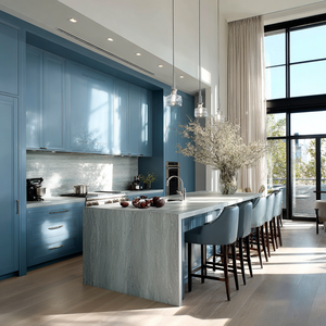 Armoires de cuisine sur mesure avec portes shaker, style <span class=keywords><strong>Hamptons</strong></span> et rangement îlot, fabriquées sur commande pour projets d'aménagement intérieur personnalisés - Product Image 1