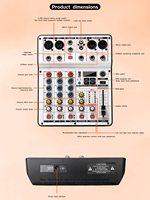 XTUGA NEW Konsol Audio Metal Dual RGB Mixer Audio 4-Kanal BT USB Perekam Daya Phantom 48V EQ 7-Band untuk Siaran Langsung