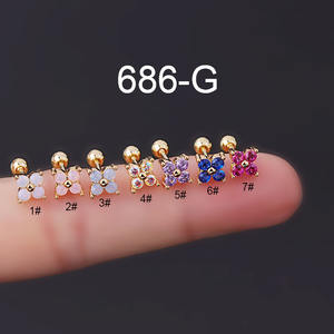 YW New Trendy Bunt Rosa Blau Türkis AB Kristall Kleine Winzige CZ Blume Helix Piercing Tragus Conch Ohrmuschel Ohrringe Piercing - Product Image 2