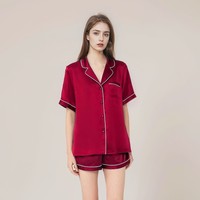 Short d'été en soie à manches courtes Ensemble deux pièces Femmes 100% Soie Mulberry Satin Casual Solid